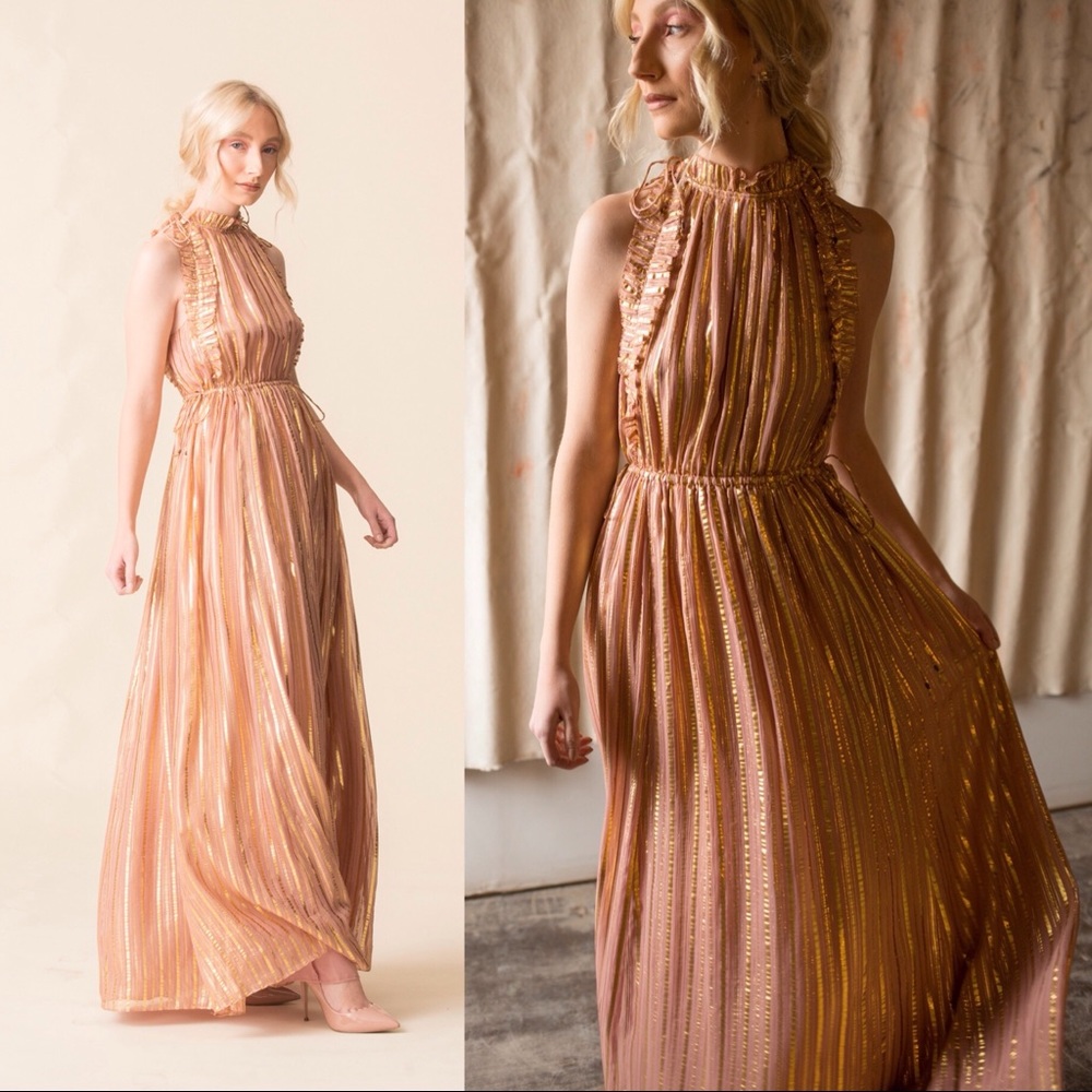 Ulla Johnson Ottilie Metallic Striped Maxi Dress
